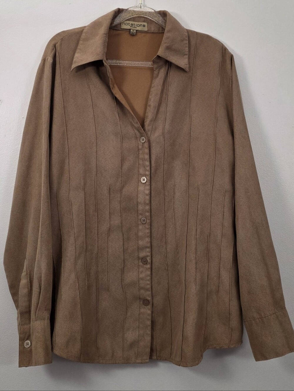 Faux Suede Pintuck Button Up Top Equestrian Western Earthy Lagenlook Boho 1X